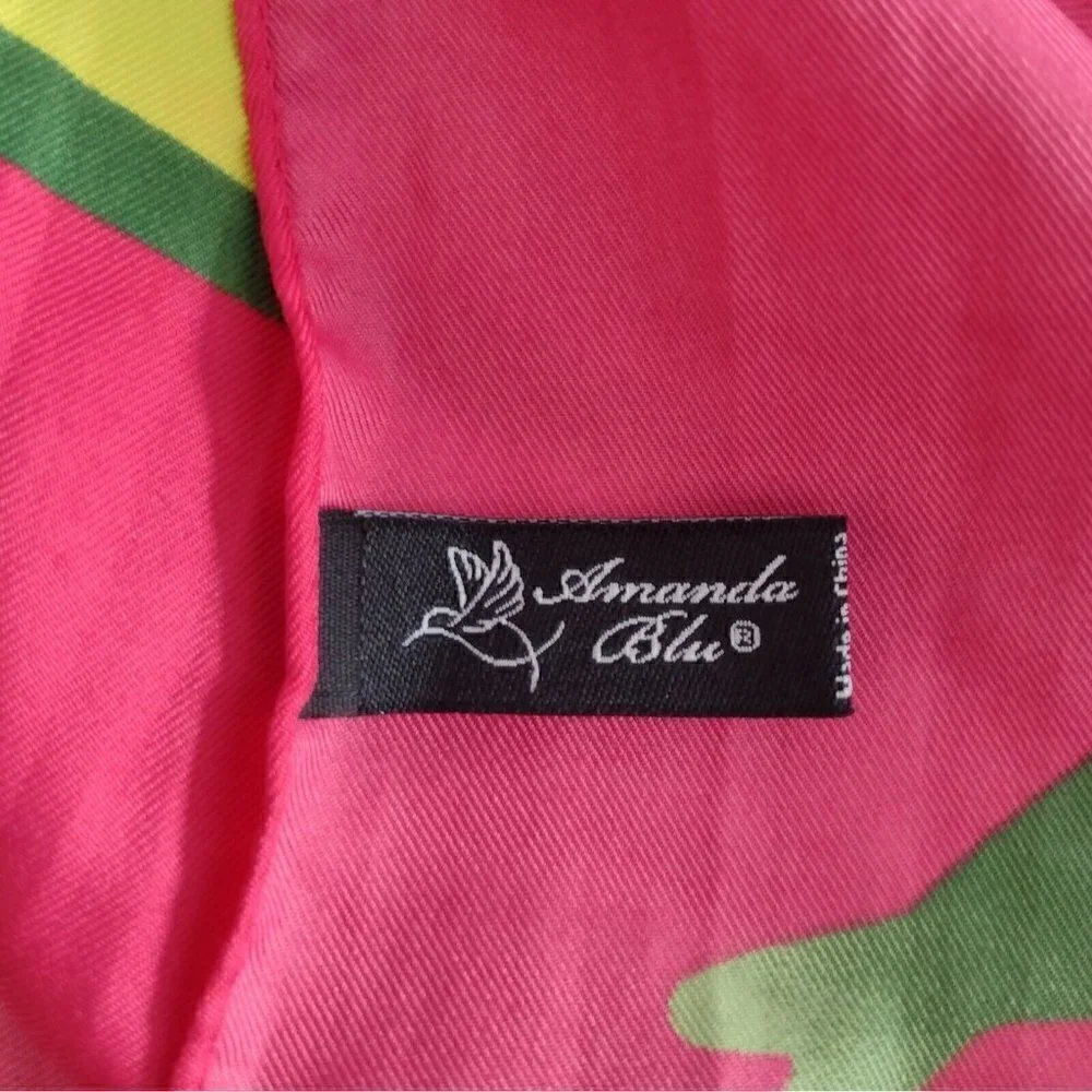 Amanda Blu Polyester Womens Wrap Scarf Bright Colors Pink Horses Leaves Floral